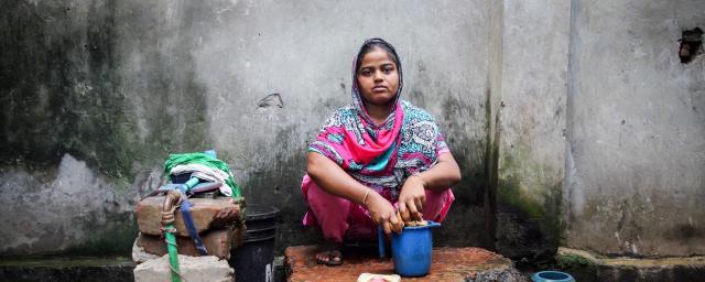 Rasheda in Chittagong, Bangladesh, has to share a water tap with 25 people and cannot afford basic healthcare.