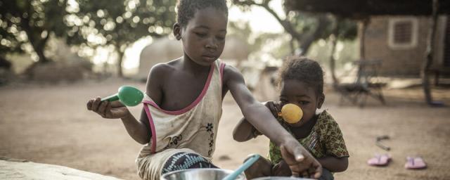 Children drinking milk in Burkina Faso